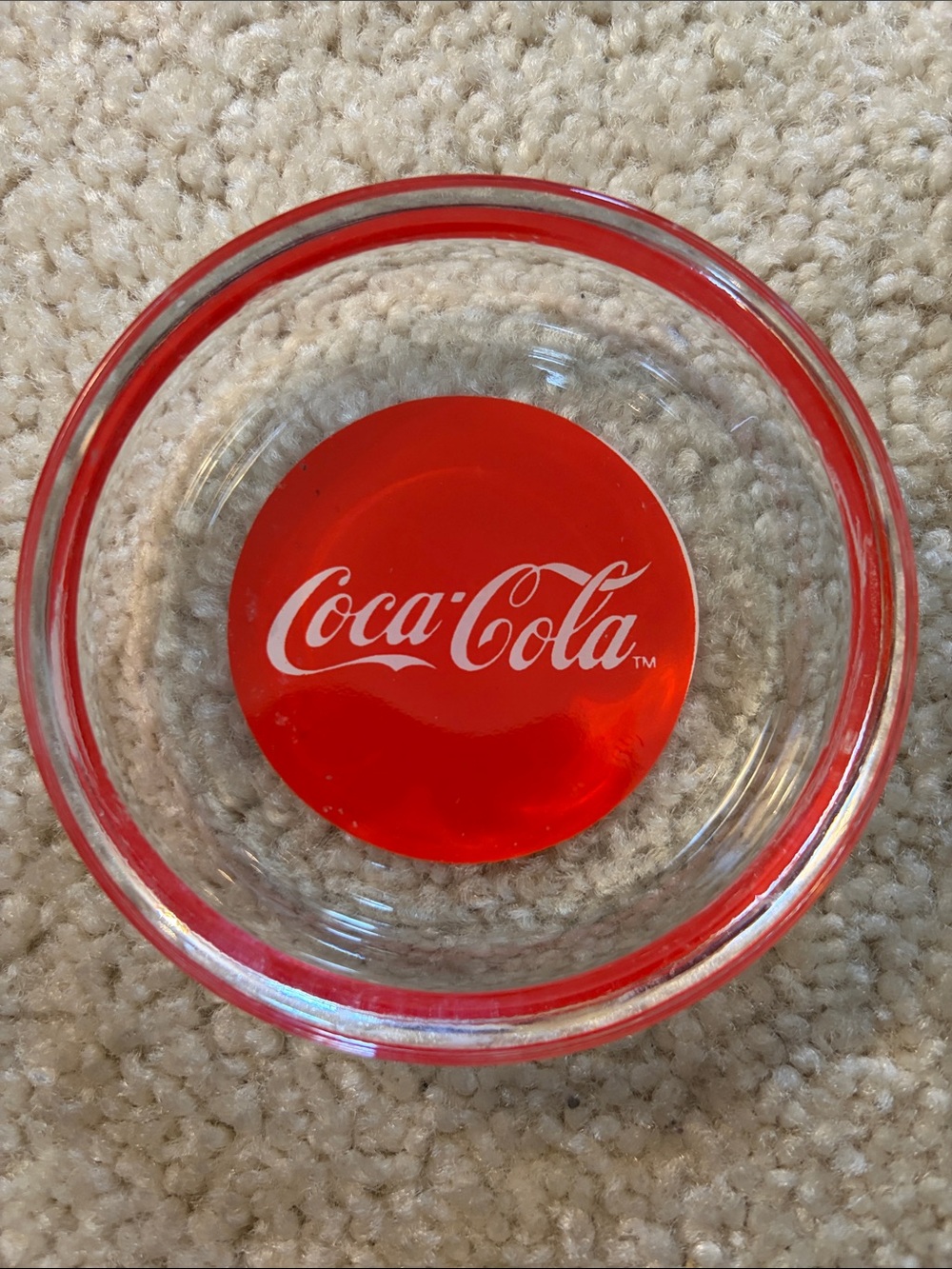 Vintage Coca-Cola Coke Red and White Logo Glass Coaster, Ashtray, Trinket Dish